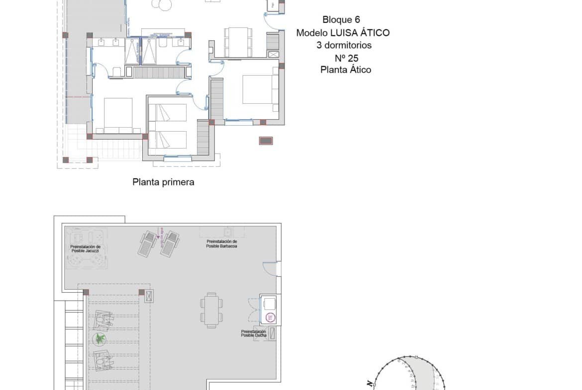 Plattegrond penthouse Residentie Jazmín N25 in Ciudad Quesada met 3 slaapkamers