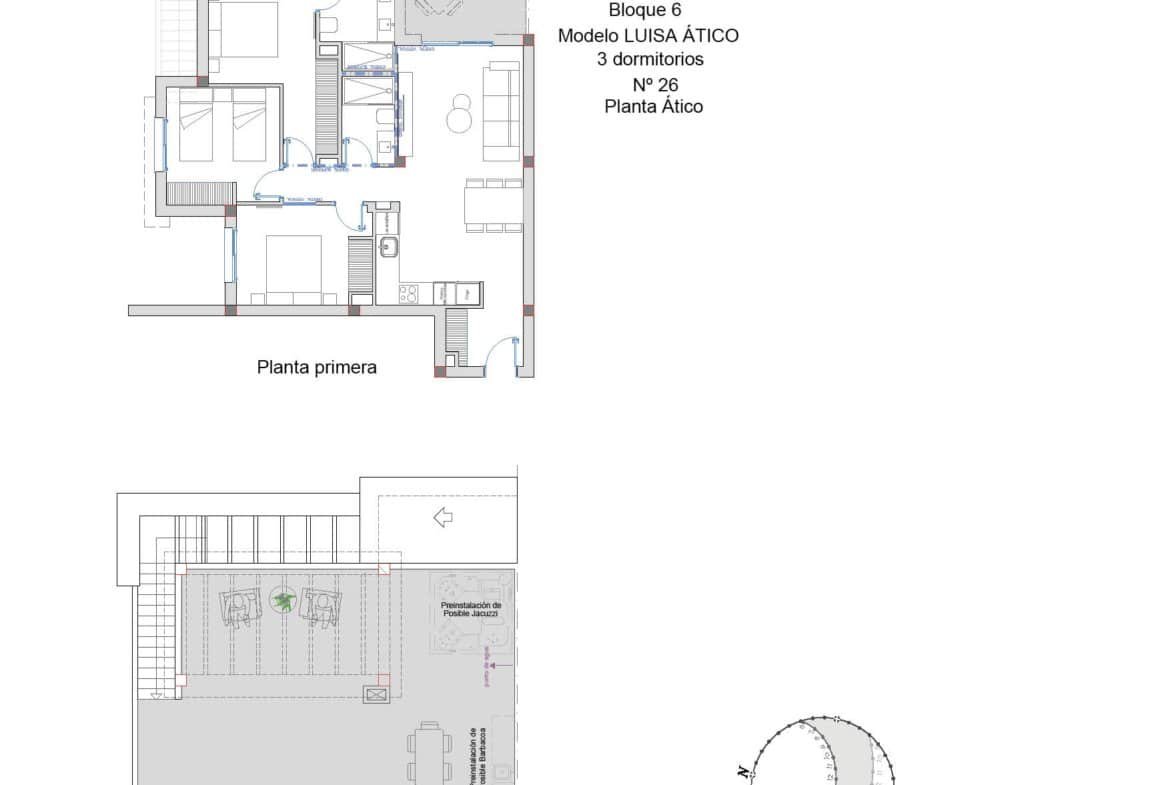 Plattegrond penthouse Residentie Jazmín N26 in Ciudad Quesada met 3 slaapkamers